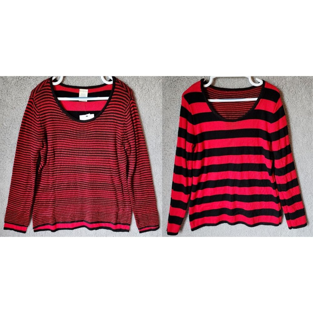 NEW Liz Claiborne Women's Long Sleeve Scoop Neck Reversible Sweater Striped Sz L